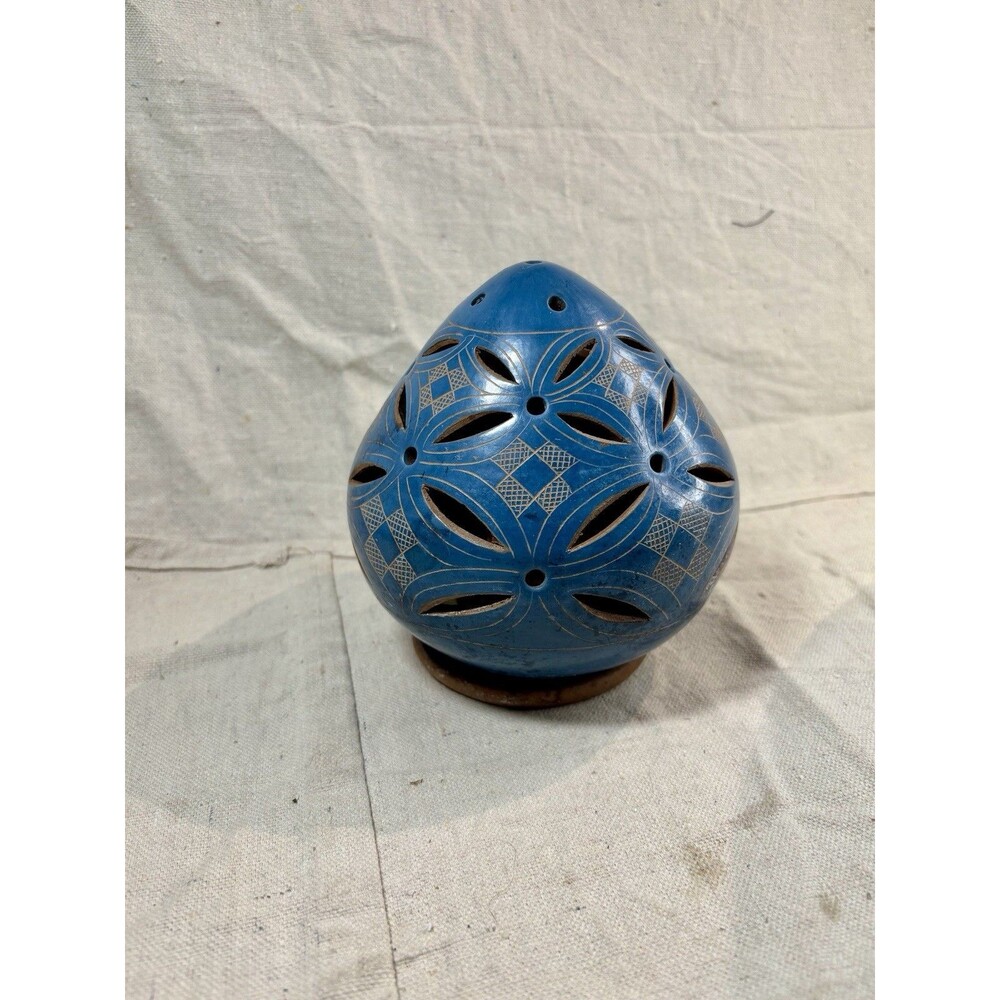 Handmade Luminary Candle Holder from Nicaragua Geometric Ceramic Flower Cutout